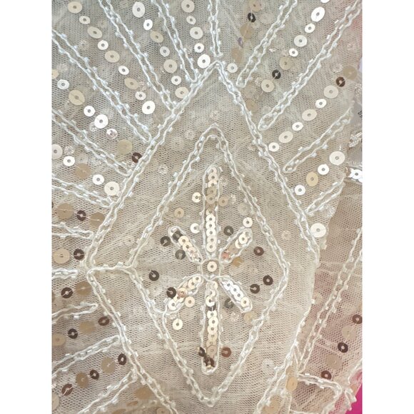 Beaded Sequins OS Capelet Scalloped Shawl Elegant Sheer Vintage Style Ivory - Picture 16 of 16